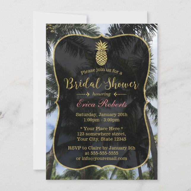 Invitación Palmeras Tropicales y Ducha Bridal De Piña (Anverso)