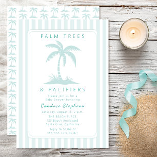 Invitación Palmeras y Chupetes Azul Fiesta de Bebé Costera
