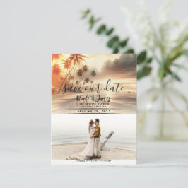 Invitación Palmeras y puesta de sol naranja en la playa Avisa