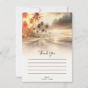 Invitación Palmeras y puesta de sol naranja en la playa Boda 