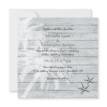 Palmeras y Starfish Wood Beach Wedding Invitan