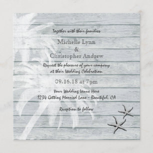 Invitación Palmeras y Starfish Wood Beach Wedding Invitan