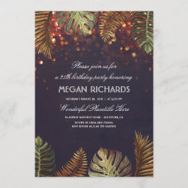 Invitación Palmeras y String Lights Beach Birthday Party