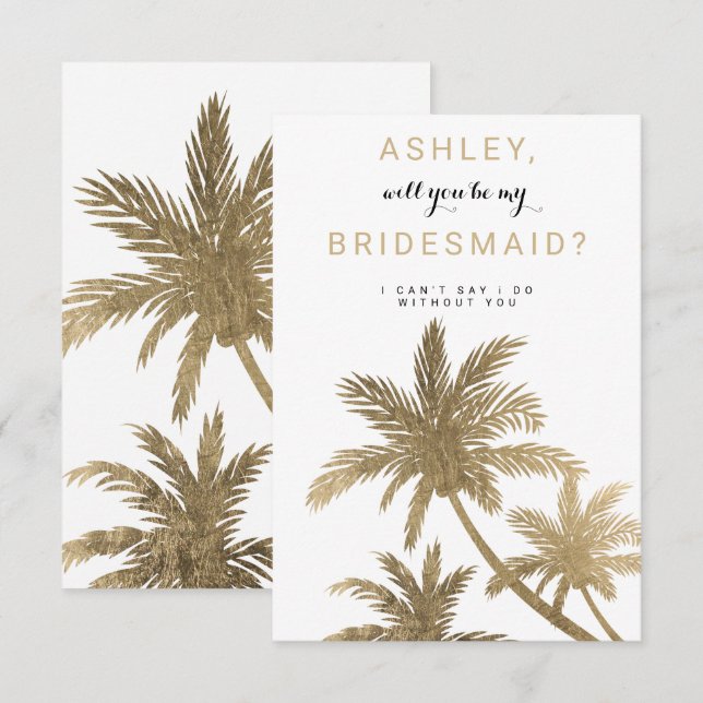 Invitación Palmitas de oro modernas tropicales Bridesmaid (Anverso / Reverso)