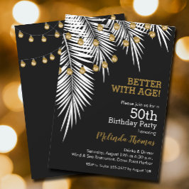 Invitación Palms 50.ª fiesta de cumpleaños de negro y oro