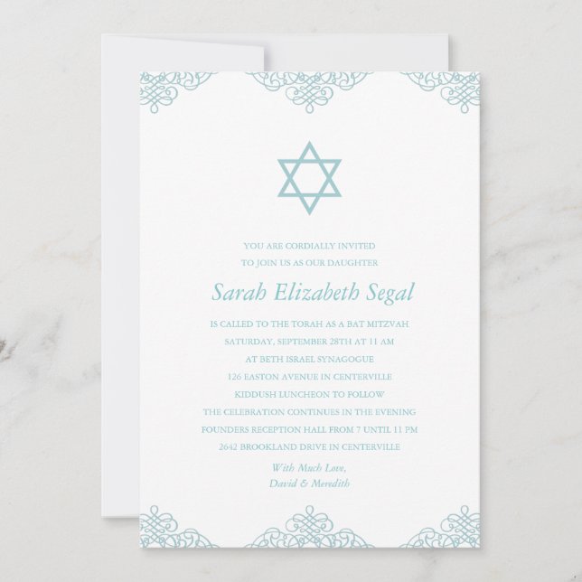 Invitación Palo azul elegante Mitzvah (Anverso)