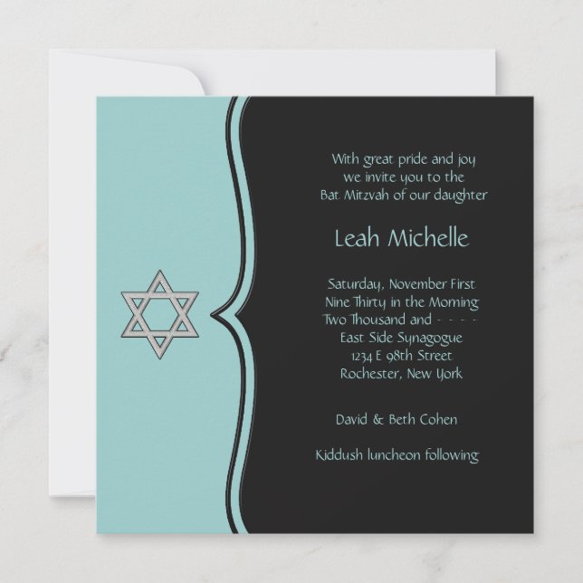 Invitación Palo azul verde azulado negro Mitzvah (Anverso)