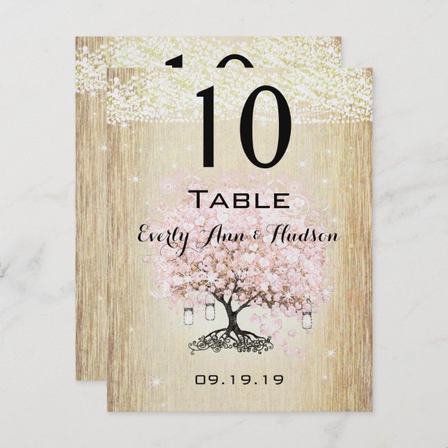 Invitación Palo Dogwood Heart Leaf Tree Table Number (Anverso / Reverso)