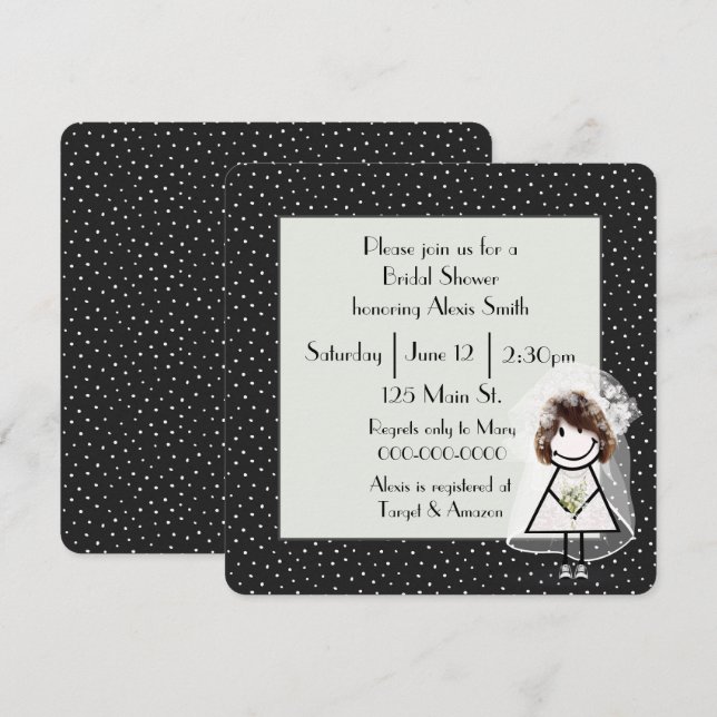 Invitación Palo Figura Novia Sobre Puntos De Polka (Anverso / Reverso)