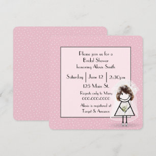 Invitación Palo Figura Novia Sobre Puntos De Polka Rosa
