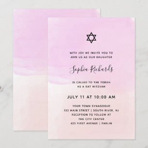Invitación Palo Mitzvah de la acuarela el   del rosa en
