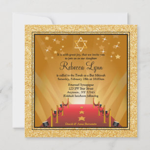 Invitación Palo Mitzvah de la estrella del oro de Hollywood