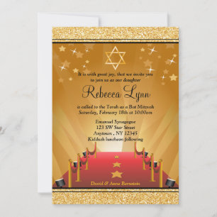 Invitación Palo Mitzvah de la estrella del oro de Hollywood
