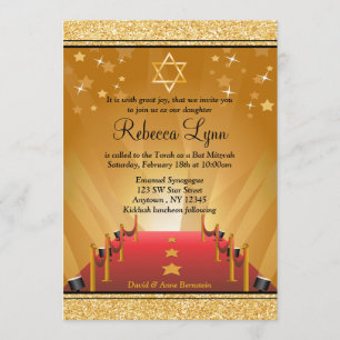 Invitación Palo Mitzvah de la estrella del oro de Hollywood