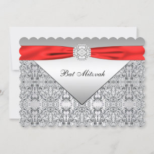 Invitación Palo rojo y de plata Mitzvah