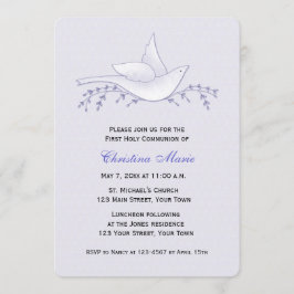 Invitación Paloma con las ramas, lila, primera comunión
