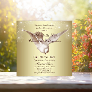 Invitación Paloma dorada elegante En memoria conmemorativa