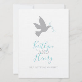 Invitación Paloma gris simple con boda de cinta azul acuático