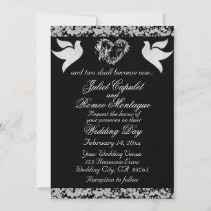Invitación Paloma, Purpurina y corazón plateado, código QR -