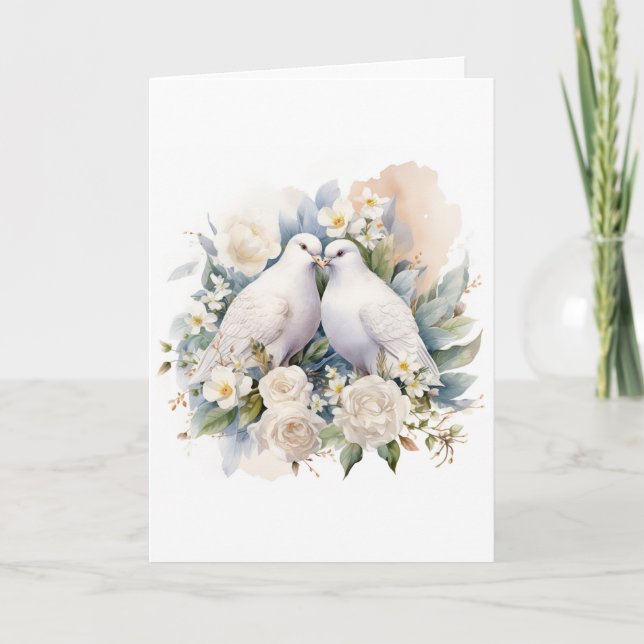 Invitación Palomas blancas de boda acuarela (Anverso)