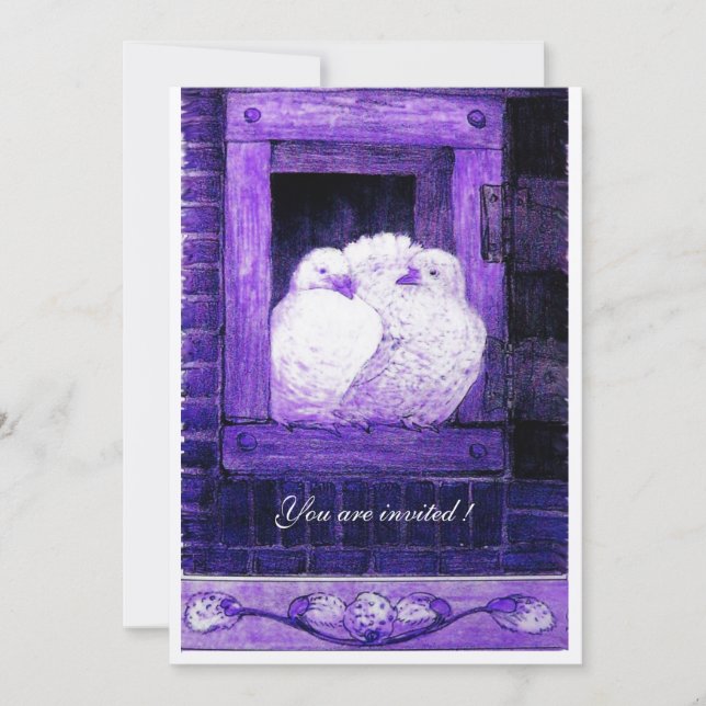 Invitación PALOMAS BLANCAS EN LA VENTANA AZUL, Fiesta de Boda (Anverso)