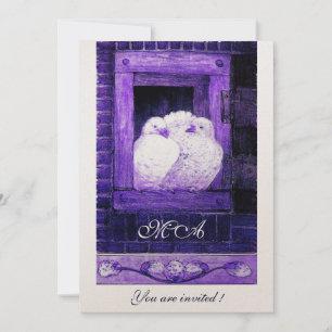 Invitación PALOMAS BLANCAS EN LA VENTANA monograma, champán