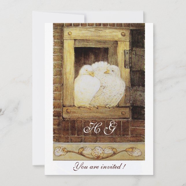 Invitación PALOMAS BLANCAS EN LA VENTANA monograma, marrón am (Anverso)