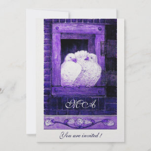 Invitación PALOMAS BLANCAS EN LA VENTANA monograma , metálico