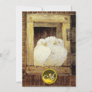 INVITACIÓN PALOMAS BLANCAS EN VENTANA, MONOGRAMA DE GEMAS DE 