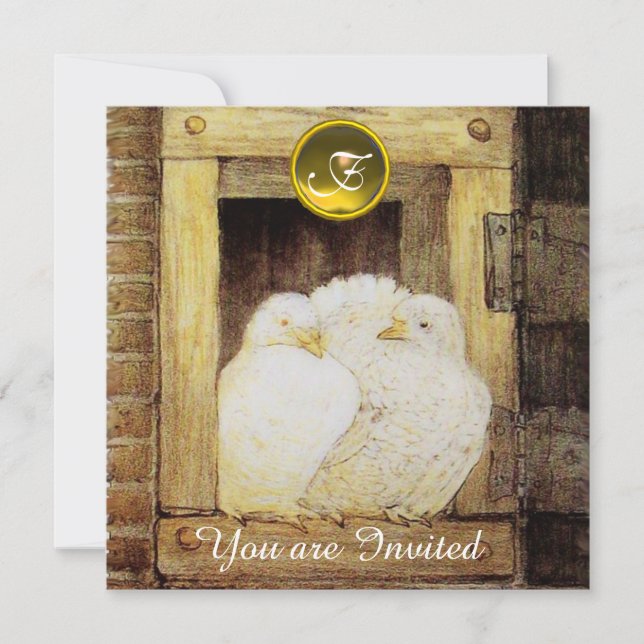 INVITACIÓN PALOMAS BLANCAS EN VENTANA PARTIDA DE BODAS MARRÓN (Anverso)