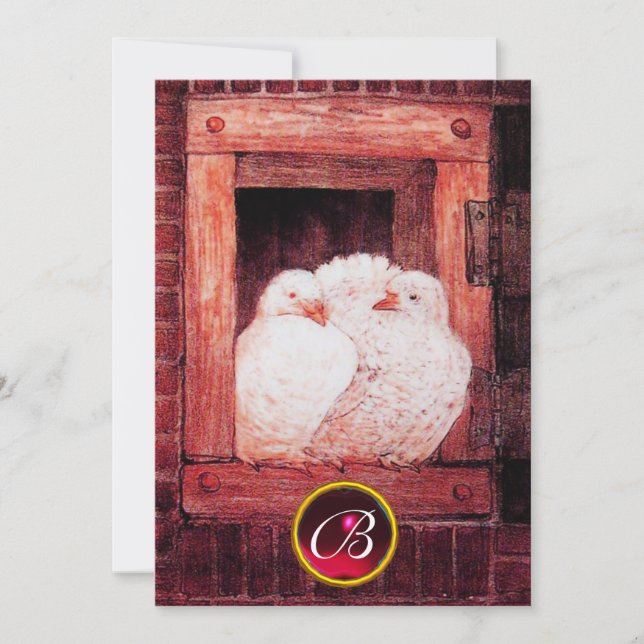 INVITACIÓN PALOMAS BLANCAS EN VENTANA ROJA DISEÑO DE MONOGRAM (Anverso)