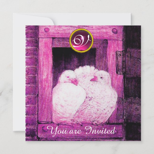 INVITACIÓN PALOMAS BLANCAS EN VENTANA ROSA, MONOGRAMA DE GEM  (Anverso)