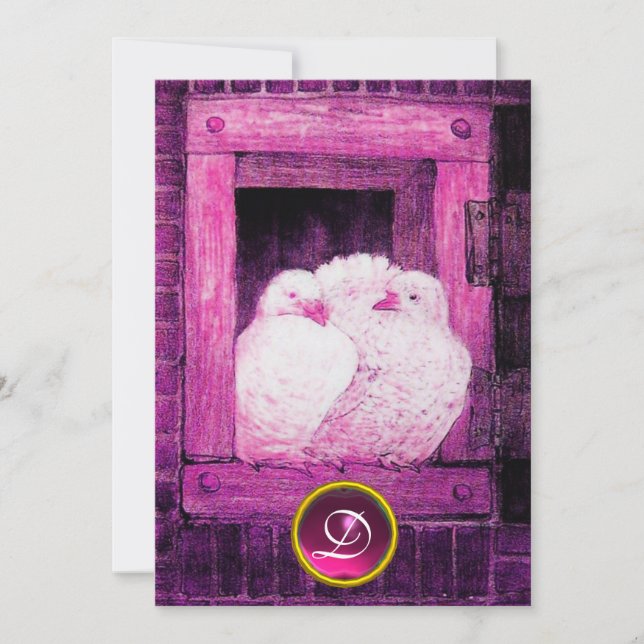 INVITACIÓN PALOMAS BLANCAS EN VENTANA ROSADA PÚRPURA BODAS MO (Anverso)