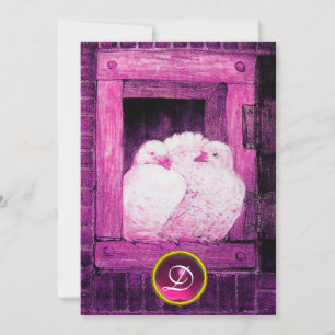 INVITACIÓN PALOMAS BLANCAS EN VENTANA ROSADA PURPURA MONOGRAM