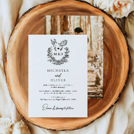 Invitación Palomas Botánicas Minimalistas Escritura Elegante 