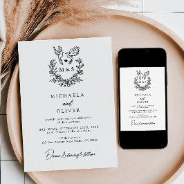 Invitación Palomas Botánicas Minimalistas Escritura Elegante 