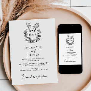Invitación Palomas Botánicas Minimalistas Escritura Elegante