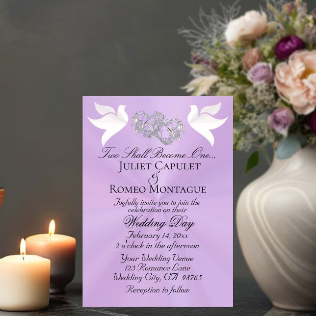 Invitación Palomas, Corazones, Código QR - Lavanda/Plata (Subido por el creador)