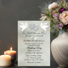 Invitación Palomas, Corazones, Código QR - Verde Menta/Silver