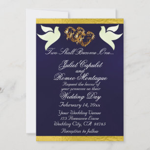 Invitación Palomas, Corazones y Cinta, Código QR - Azul marin