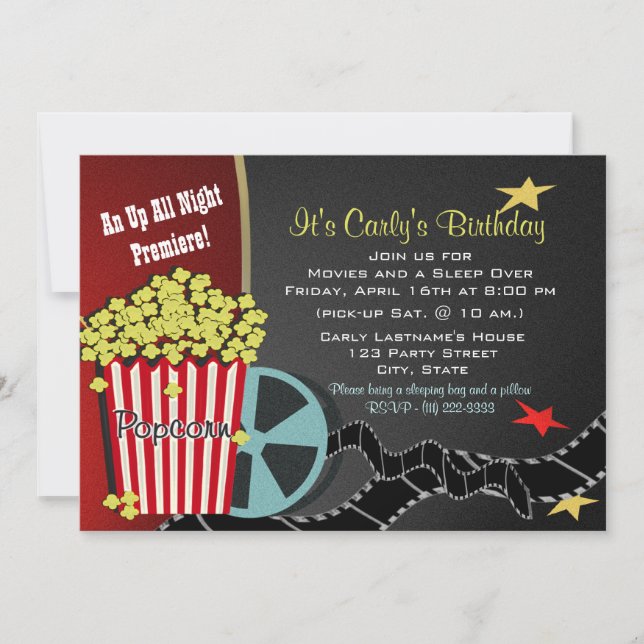Invitación Palomitas de maíz y una película durmiendo (Anverso)
