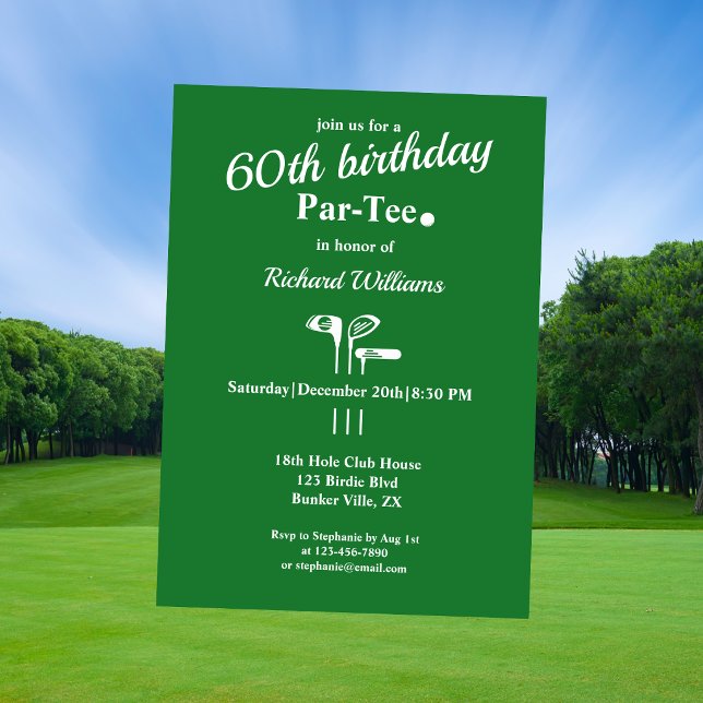 Invitación Palos de Golf Par Tee Verde Blanco Cumpleaños 60 (Subido por el creador)