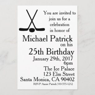 Invitación Palos De Hockey Y Fiesta De Cumpleaños De Puck