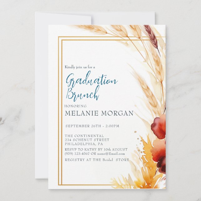 Invitación Pampas Autumn Beige Bridal Shower (Anverso)