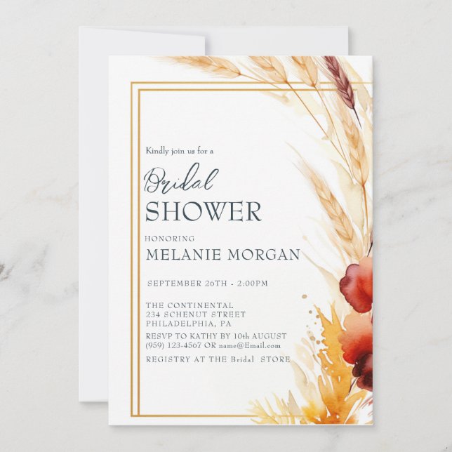 Invitación Pampas Autumn Beige Bridal Shower (Anverso)