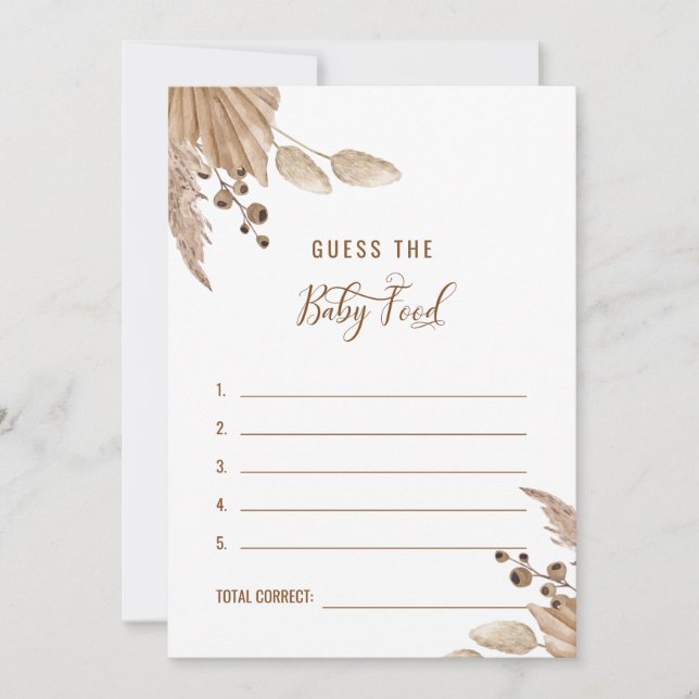 Invitación Pampas Baby Shower adivina la comida para bebé III (Anverso)