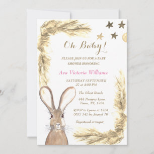 Invitación Pampas Bebé De Grasa Niña Acuarela Rosa Beige