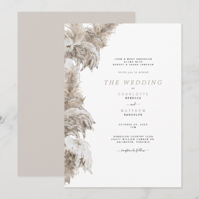 Invitación Pampas Beige Ambos Convierte A Los Padres Boda II (Anverso / Reverso)