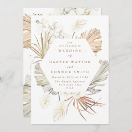 Invitación Pampas blancas jungla tropical con flores de gramo