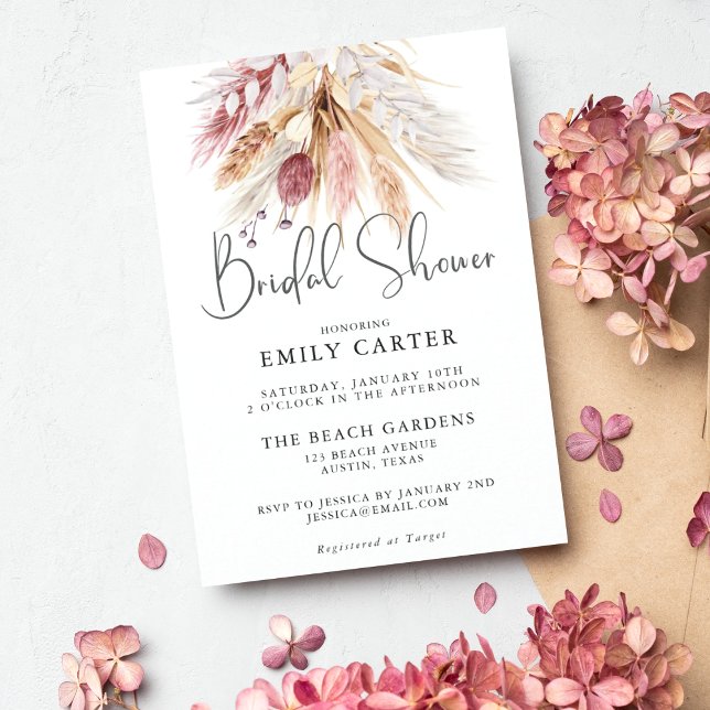 Invitación Pampas Blanco Rosa Bouquet Bouquet Shower (Subido por el creador)